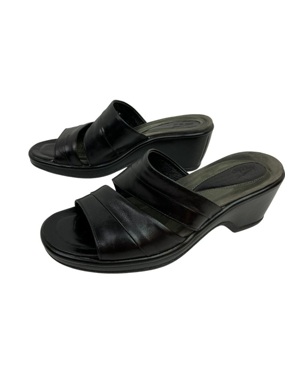 Dansko Two Strap Leather Slide-On Wedge Sandals Womens 7.5-8 Black